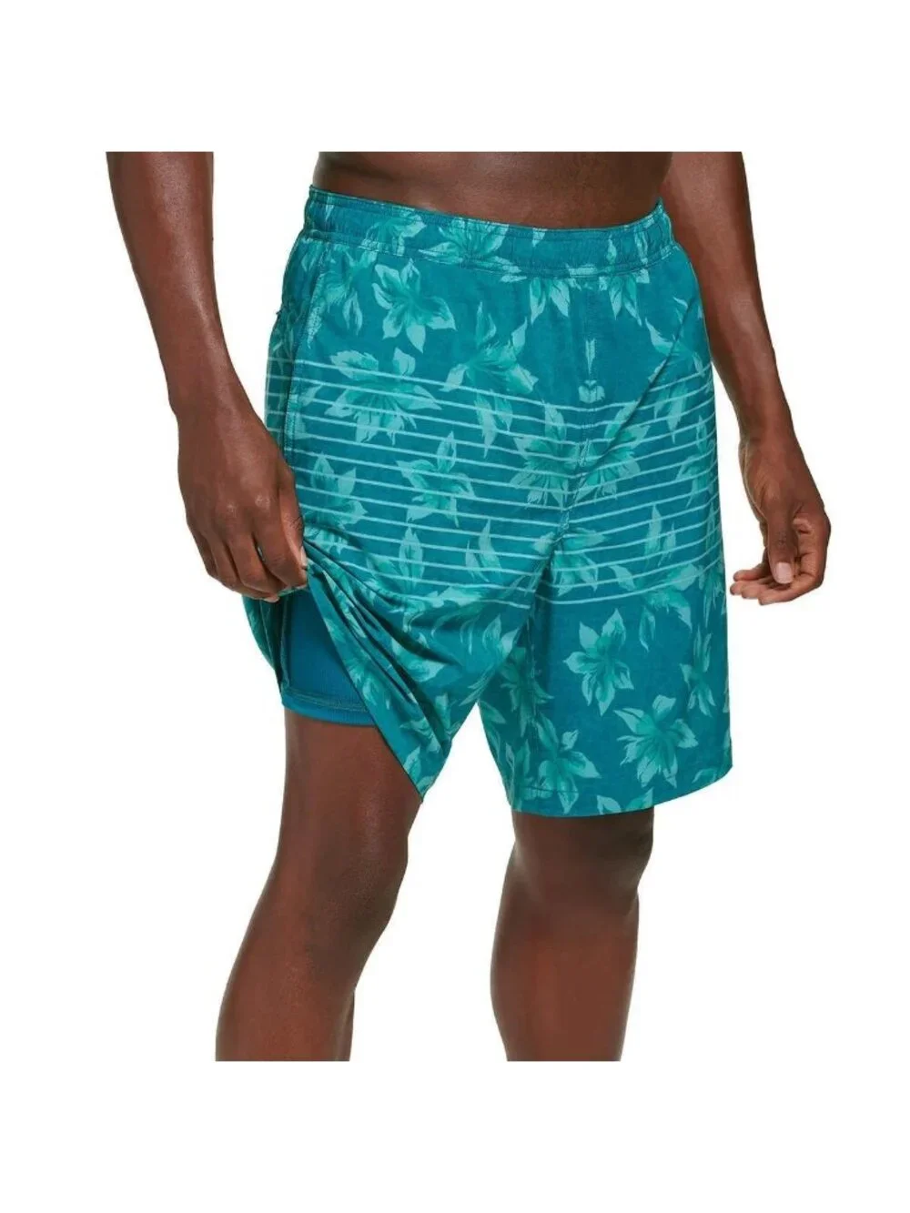 NWT Kirkland Signature Men's XXL Swim Shorts Teal Floral Print